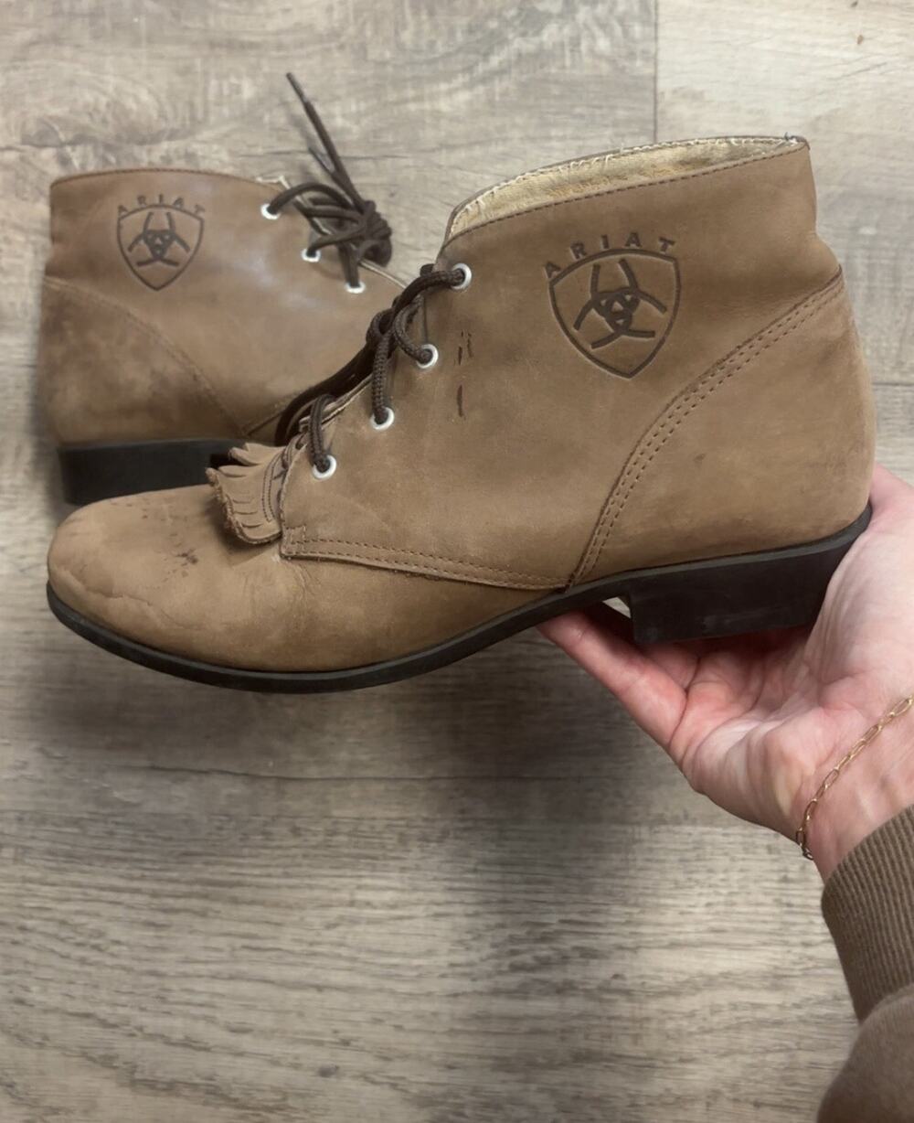 Vtg Ariat Boots 7.5 M Made in Brazil Leather Lace Up Kiltie Paddock 90’s Western